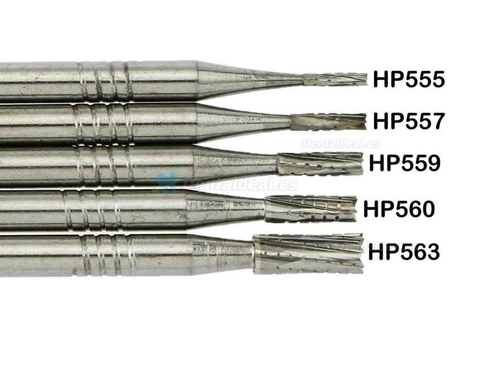 5 Paquetes de fresas de carburo de corte transversal de extremo plano recto de baja velocidad dental de onda HP 555, 556, 560, 563